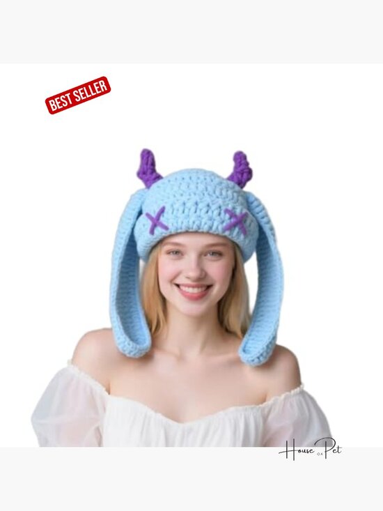 Knit Beanie Hat with Cute Bunny Long Ears - Warm Winter Cap display picture 3